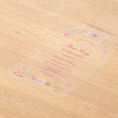 Invitations En Acrylique Première communion de l'arc de fleurs roses (Poser)