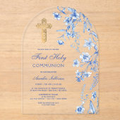 Invitations En Acrylique Première communion de l'Arc Fleur sauvage bleu fra (Recto)