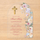 Invitations En Acrylique Première communion de l'arc rose (Recto)