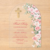 Invitations En Acrylique Première communion de l'arc Rose rose (Recto)