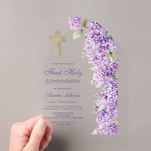 Invitations En Acrylique Première communion de l'arche de lilas (In situ (ordinateur de poche))
