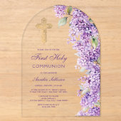 Invitations En Acrylique Première communion de l'arche de lilas (Recto)