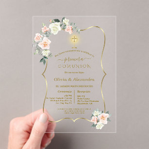 Invitations En Acrylique Première communion de luxe pour jumelles