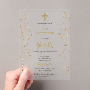 Invitations En Acrylique Première communion élégante
