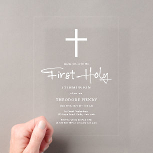 Invitations En Acrylique Première communion élégante transparente minimalis