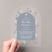 Invitations En Acrylique première communion feuillage bleu (In situ (ordinateur de poche))