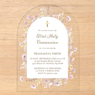 Invitations En Acrylique première communion fleurs sauvages