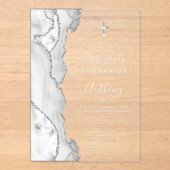 Invitations En Acrylique Première communion gris argent Agate (Recto)