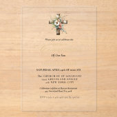 Invitations En Acrylique Première communion sainte aquarelle Croix florale (Recto)