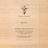 Invitations En Acrylique Première communion sainte aquarelle Croix florale (Recto)