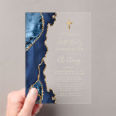 Invitations En Acrylique Première communion texte bleu or agate géode (In situ (ordinateur de poche))