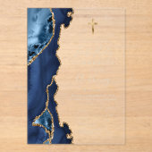 Invitations En Acrylique Première communion texte bleu or agate géode (Recto)