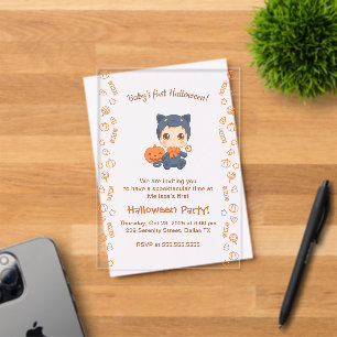 Invitations En Acrylique Première fête d'Halloween Bébé Mignon Chat Noir