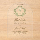 Invitations En Acrylique Première Sainte Communion calice crête verte (Recto)