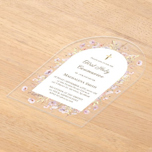 Invitations En Acrylique Première sainte communion fleur sauvage (Poser)