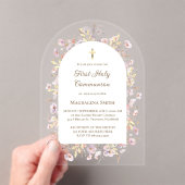 Invitations En Acrylique Première sainte communion fleur sauvage (In situ (ordinateur de poche))