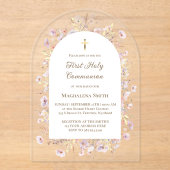 Invitations En Acrylique Première sainte communion fleur sauvage (Recto)