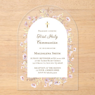 Invitations En Acrylique Première sainte communion fleur sauvage