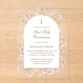 Invitations En Acrylique Première sainte communion fleur sauvage (Recto)