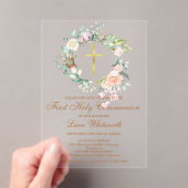 Invitations En Acrylique Première Sainte Communion Gold Cross Aquarelle Flo (In situ (ordinateur de poche))