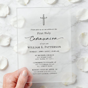 Invitations En Acrylique Première Sainte Communion Moderne Élégante givré