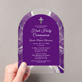 Invitations En Acrylique Première Sainte Communion Purple Argent Agate Élég (In situ (ordinateur de poche))