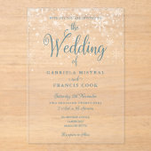 Invitations En Acrylique Premiers Snowflakes hiver Élégant Mariage de scrip (Recto)
