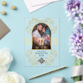 Invitations En Acrylique Preppy Floral Gold QR CODE Mariage Enregistrer la  (Insitu (Mariage))