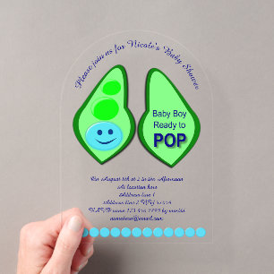 Invitations En Acrylique Prêt à éclore Baby Boy Blue Pois Fête Prénatale Pe