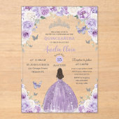 Invitations En Acrylique Princesse Florale Blanche Violette Quinceañera XV (Recto)