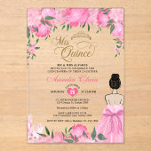 Invitations En Acrylique Princesse Florale rose pâle Mis Quince Quinceañera (Recto)