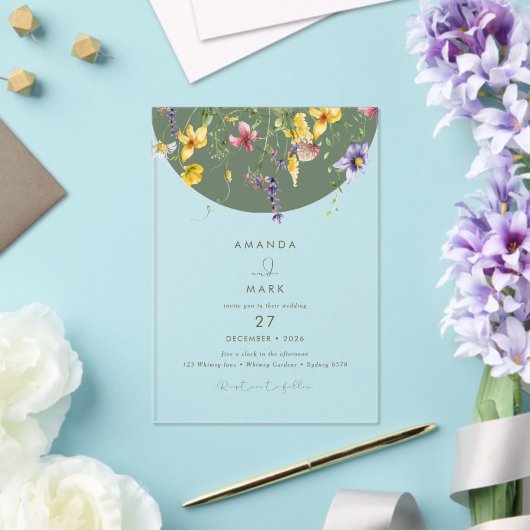 Invitations En Acrylique Printemps Automne Boho Fleur sauvage Bloom Whimsic (Insitu (Mariage))