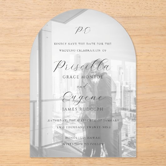 Invitations En Acrylique Priscilla Mariage classique Enregistrer la date (Recto)