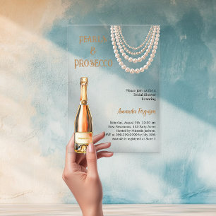 Invitations En Acrylique Prosecco Perles élégant Shower de mariage clair