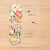Invitations En Acrylique Protea fleurs pampas herbe et eucalychypre mariage (Recto)