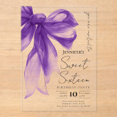 Invitations En Acrylique Purple Bow Coquette Script Sweet 16 Party (Recto)
