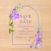 Invitations En Acrylique Purple delphinium botanical acrylic save the date (Recto)