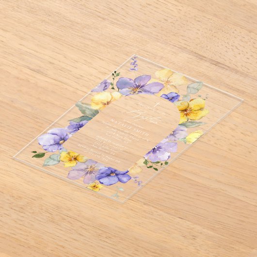 Invitations En Acrylique Purple Flowers, Yellow Flowers, Boho, Baptism (Poser)