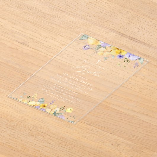 Invitations En Acrylique Purple Flowers, Yellow Flowers, Boho, Baptism (Poser)