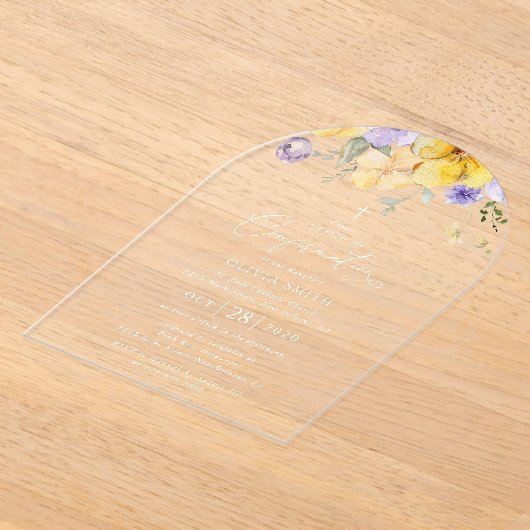 Invitations En Acrylique Purple Flowers, Yellow Flowers, Boho, Confirmation (Poser)