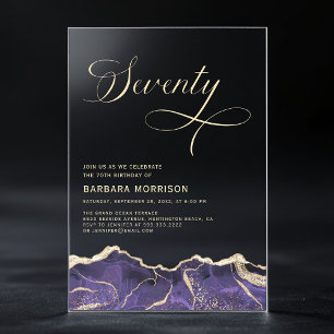 Invitations En Acrylique Purple Gold Agate 70e Soixante-dix Anniversaire