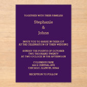 Invitations En Acrylique Purple Gold Script Golden Modern Cool Mariage (Recto)