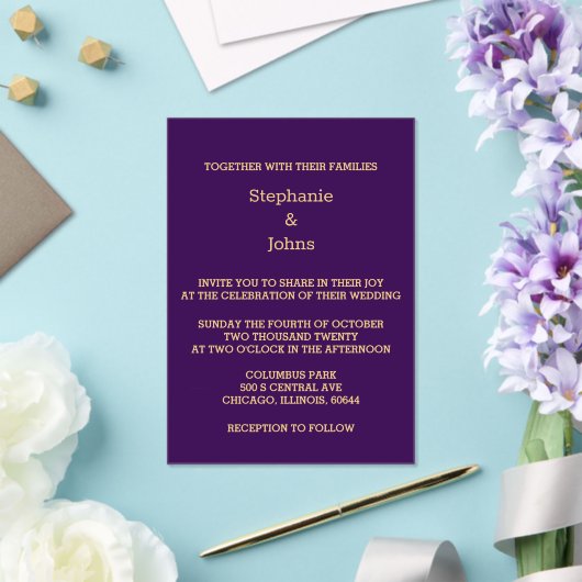 Invitations En Acrylique Purple Gold Script Golden Modern Cool Mariage (Insitu (Mariage))