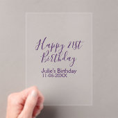 Invitations En Acrylique Purple heureux 21e anniversaire nom date Porte - c (In situ (ordinateur de poche))