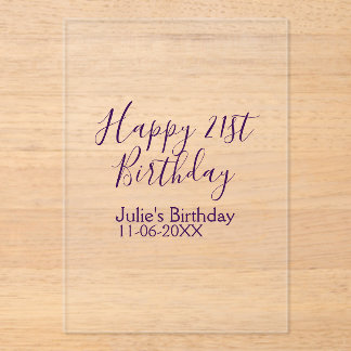 Invitations En Acrylique Purple heureux 21e anniversaire nom date Porte - c