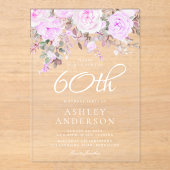Invitations En Acrylique Purple Lavender Floral Womans 60e fête d'anniversa (Recto)