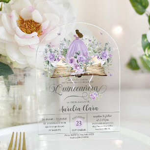 Invitations En Acrylique Purple Lilac Floral Livre Nouveau Chapitre Quincea