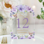 Invitations En Acrylique Purple Lilac Floral Quinceañera XV 16 Numéro de ta<br><div class="desc">Ce numéro de table acrylique exquis présente un magnifique design floral violet lilas lavande en forme d'arc. Personnalisez facilement chaque numéro de tableau en cliquant sur le bouton "Modifier à l'aide de l'outil de conception" pour réorganiser et mettre en forme le texte à votre goût. Choisissez parmi deux finitions exquises...</div>