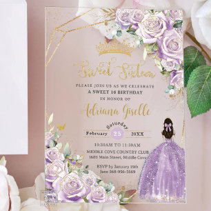 Invitations En Acrylique Purple Lilac Roses Floral Princess Sweet sixteen