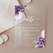 Invitations En Acrylique Purple Lilac Silver Floral Wedding Save the Date